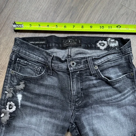 Lucky Brand Sienna Slim Boyfriend Dar Gray Distressed Jeans - Size 0 - Picture 9 of 15